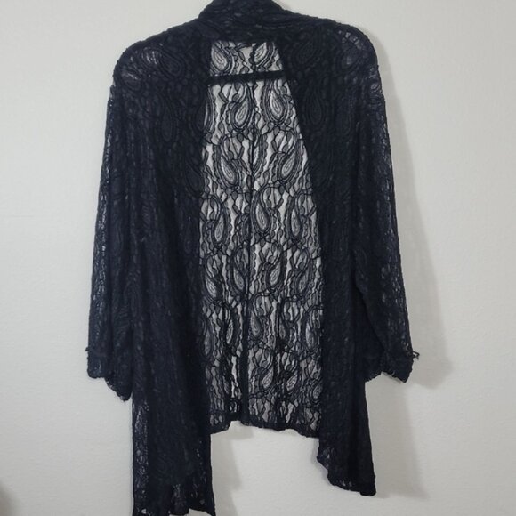Vintage Sheer Lace Kimono Open Cardigan One Size Black Paisley Whimsigoth Y2K - Picture 9 of 12